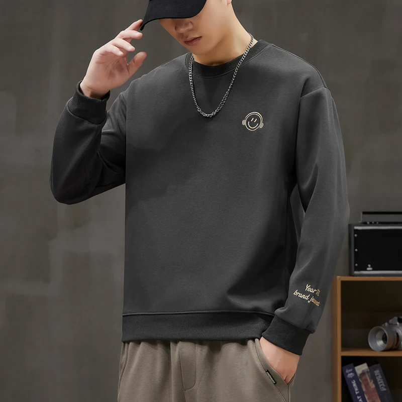 2024 New Men's Trendy Sweater Autumn Simplicity All-Match Elastic Soft Comfort and Casual round Neck Long Sleeve Top