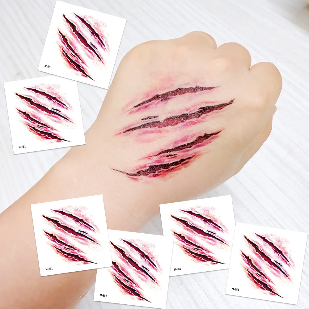 Halloween Fake Scar & Wound Temporary Tattoo Stickers for Adults, 3D Effect Face Body Decals Cosplay Masquerade Party Decor
