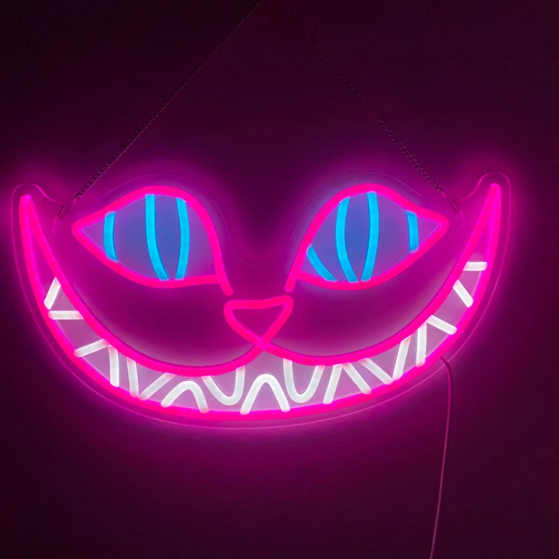 Imagem -04 - Cat Led Neon Wall Art Decoração Sorriso Regulável Quarto Homem Festa Bar Fundo Halloween Presentes de Aniversário