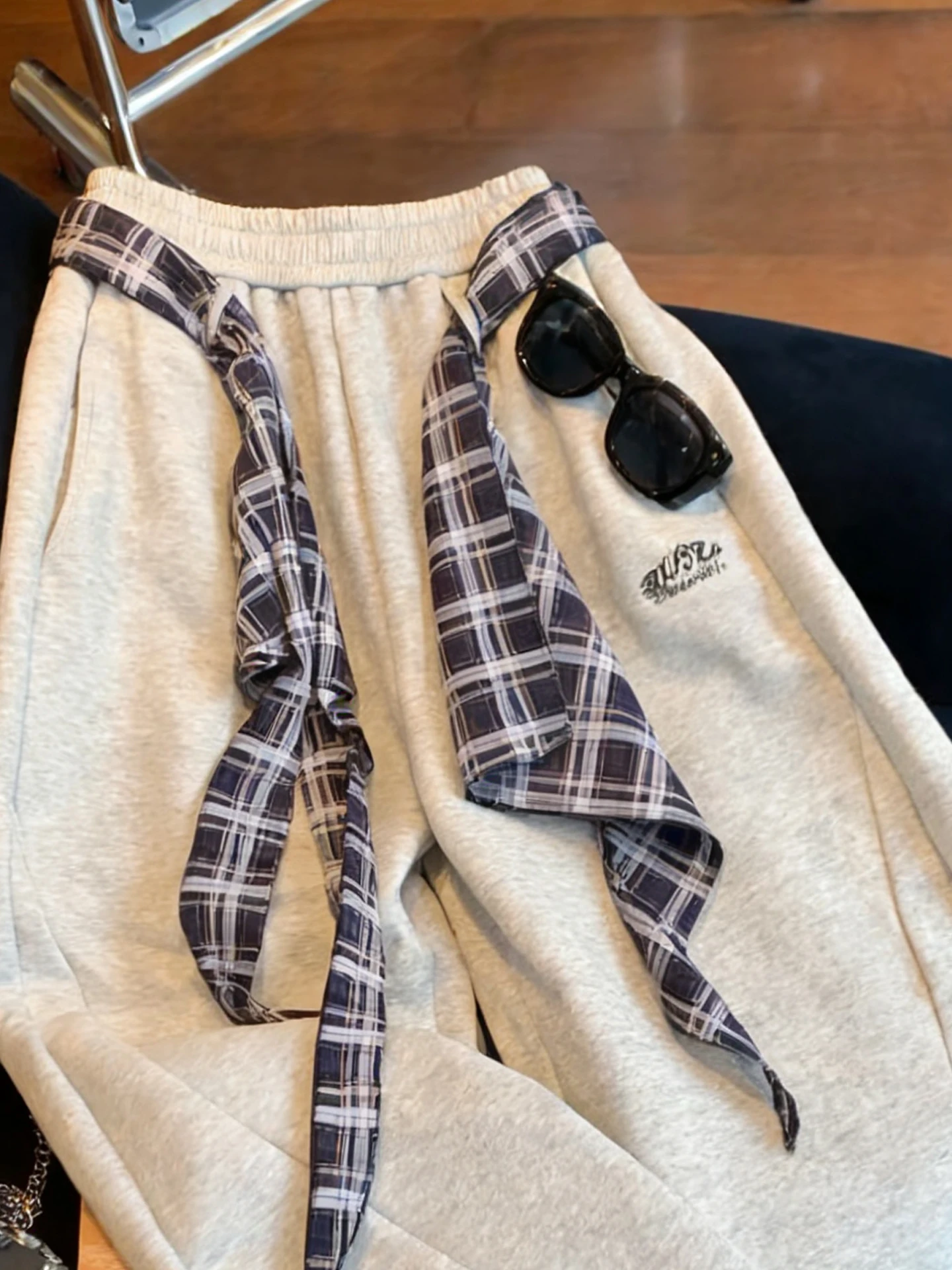 Pantalon décontracté à carreaux rétro américain avec ceinture, pantalon ample à jambes larges pour hommes et femmes, printemps automne, tendance, jambe droite décontractée...