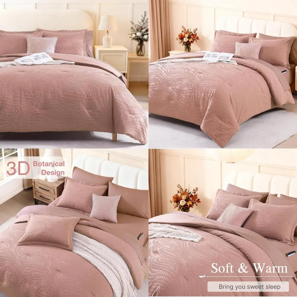 

Пыльно-розовый комплект одеял с ботанической текстурой из 7 предметов — всесезонное легкое постельное белье королевского размера