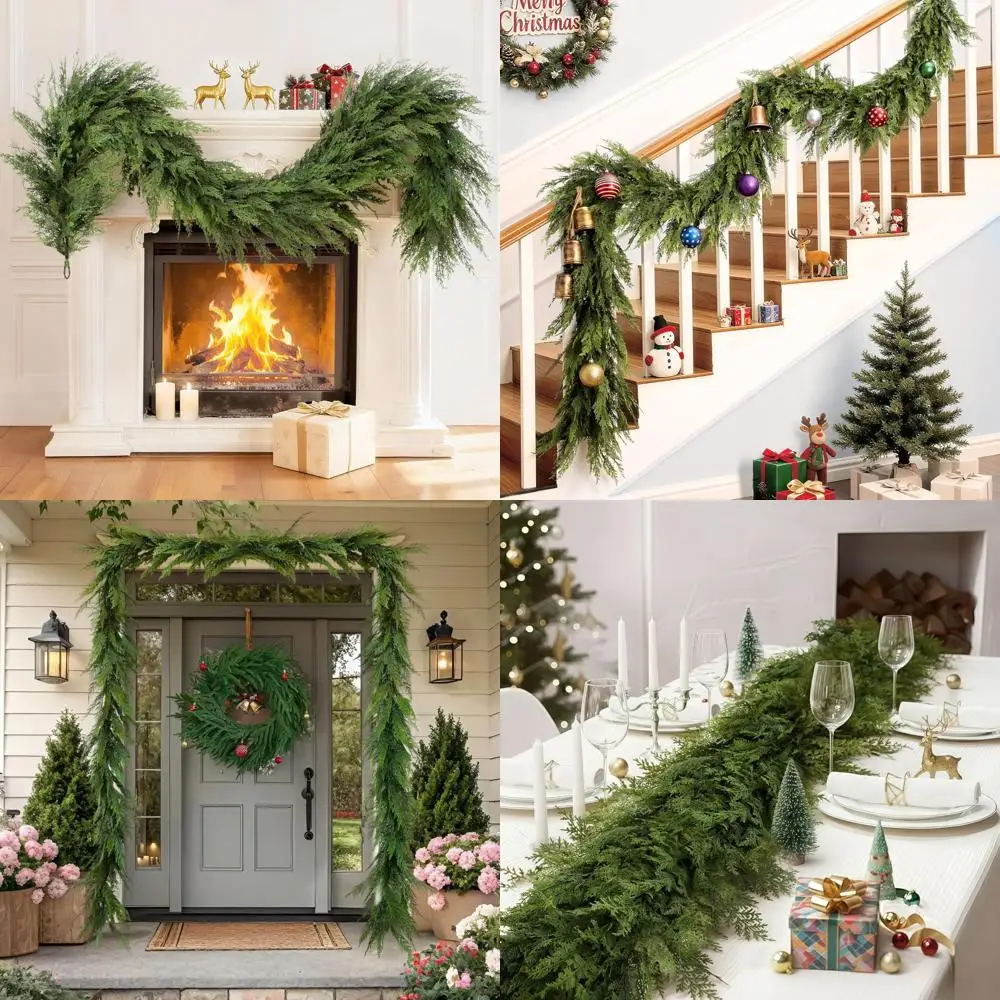 

Realistic 6-Foot Cedar Cypress Pine Greenery Faux Christmas Garland for Mantel, Fireplace, and Table Decorations