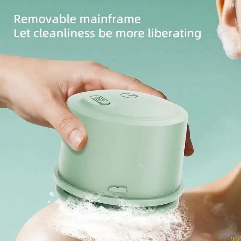 

A0NC Double Handle Rotating Electric Shower Brush with 4 Removable Brush Heads USB Electric Long Handle Bath Brush Enduring