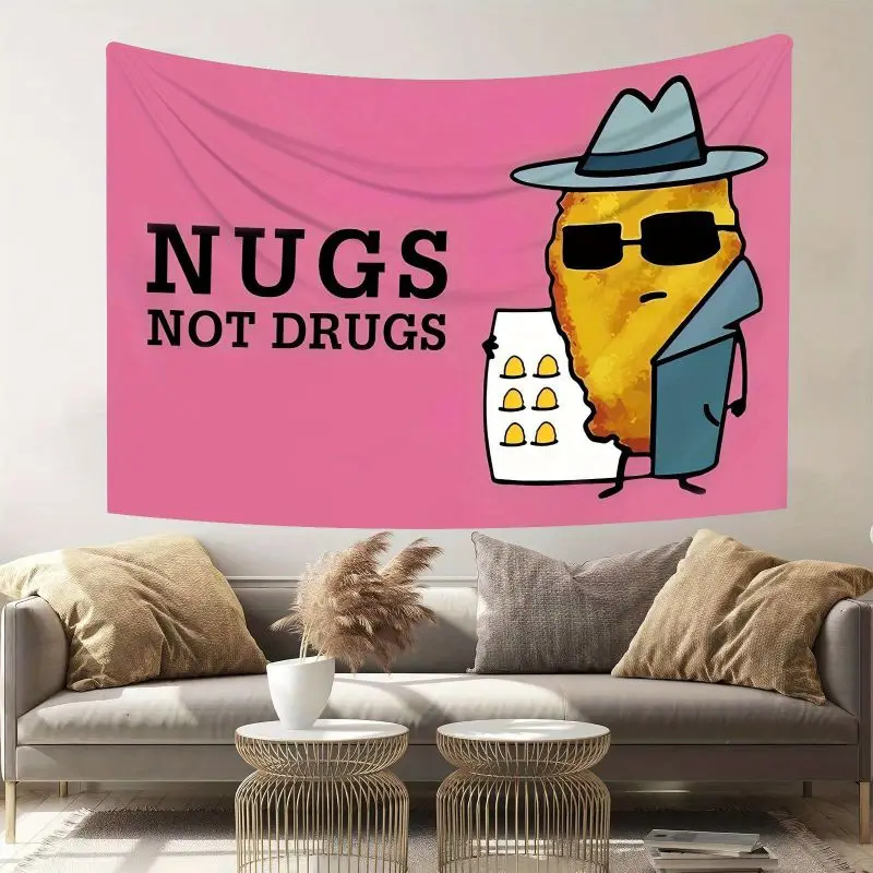 VIKAMA Nugs Not Drugs Fun Cartoon Chicken Tapestry Internet Celebrity Meme Picture Wall Hanging Bedroom Dormitory Home Decor