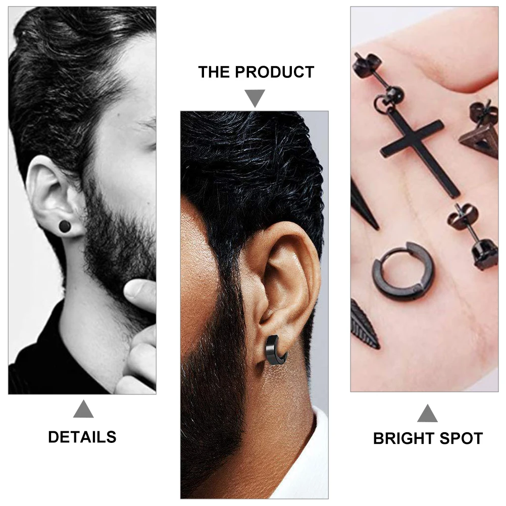 

Stainless Steel Earrings Set Black Cross Ear Studs Punk Style Body Jewelry For Men Women Pair Daily Wear Gift