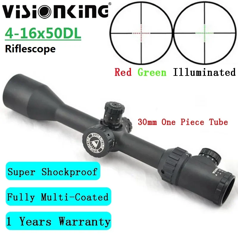 

Оптический прицел Visionking 4-16x50 с широким полем зрения, трубка 30 мм, 1/8 MOA, тактический прицел Mil-dot с подсветкой, для охоты и стрельбы, SFP