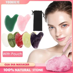 10 Natural Jade Gua Sha Stone Massage Scraping Facial Tool for SPA Acupuncture Therapy Treatment Puffiness Tightening with Pouch