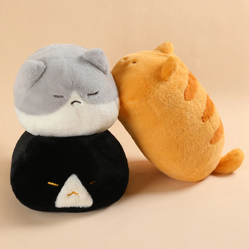 

45CM Soft Round Plush Cat Pillow Black Gray Orange Siamese Cat Stuffed Cartoon Animal Sleep Nap Cushion