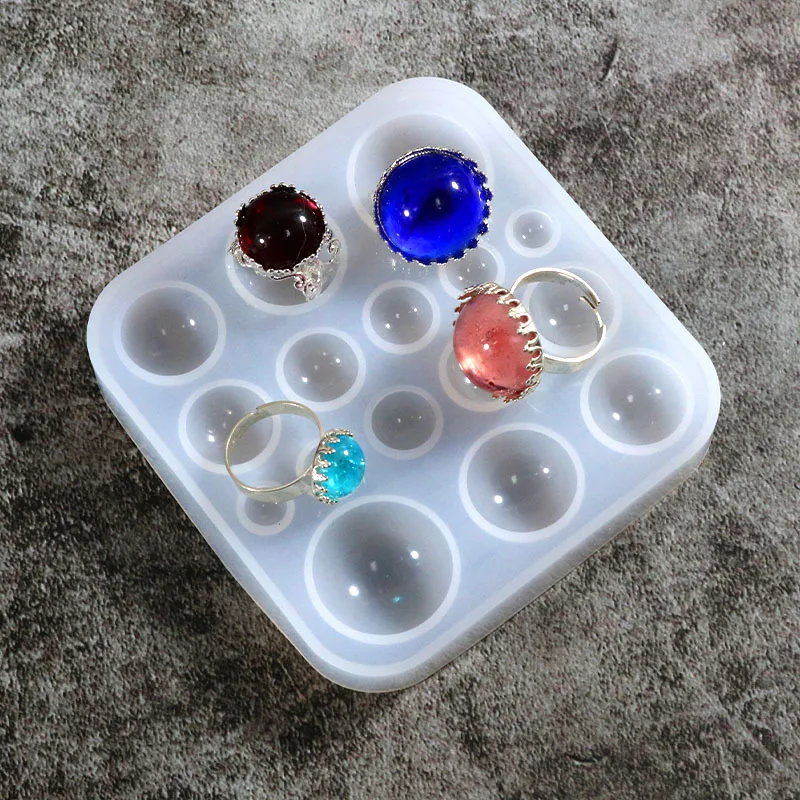 Moules en silicone pour résine, moules en silicone semi-circulaires pour pierres précieuses, outils de moulage sphériques multi-tailles, surfaces/outils pour bijoux