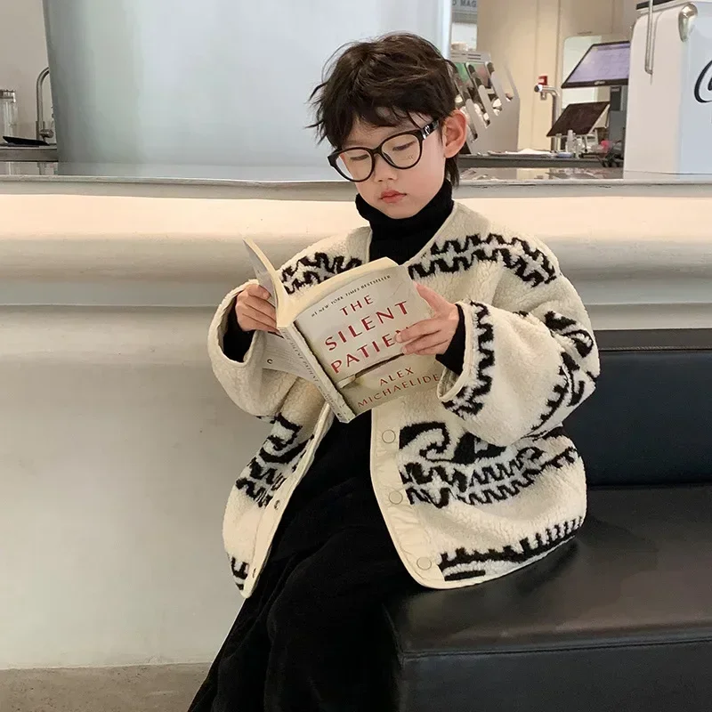 Children Clothing Boys Korean Style All Match Cmfortable Knitted Coat 2024 Winter New Boys Handsome Fashion Casual Loose Coat