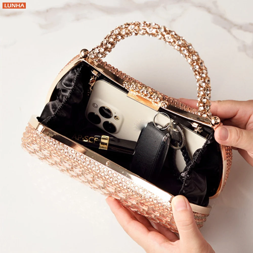 Women Full Rhinestone Box Clutch Evening Bag Crystal Encrusted Top-Handle Party Purse Sparkly Dimaond Handbag for Galas Events
