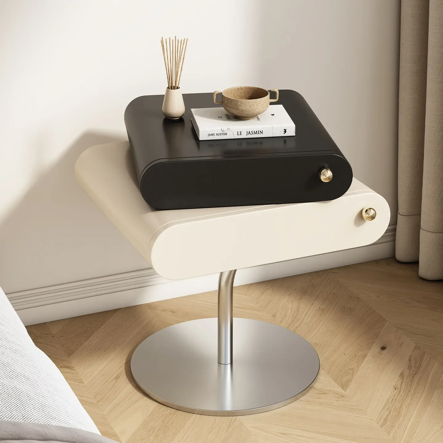 American design cream wind solid wood bedside table household bedroom light luxury high sense Internet celebrity small storage