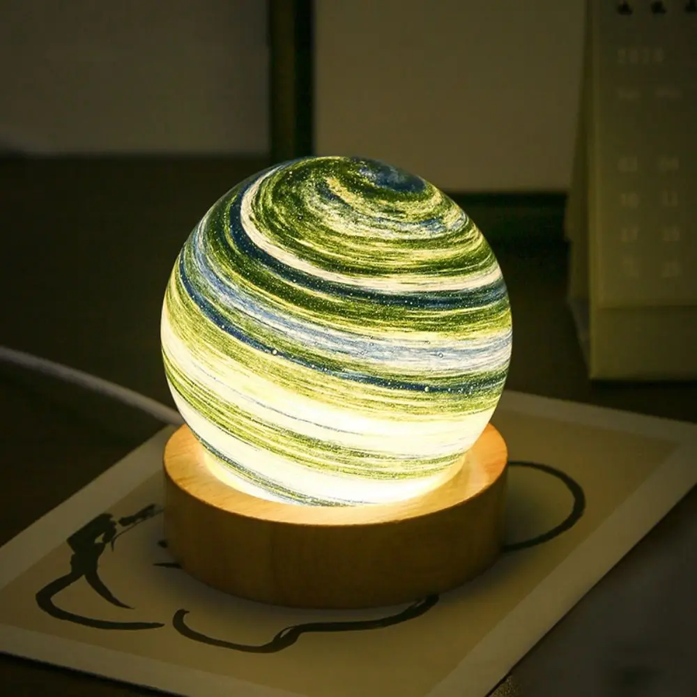 

USB Plug in 3D Planet Glass Lamp Luminous Glass Sphere 3 Color Light Galaxy Crystal Ball With Wooden Stand Desktop Ornament