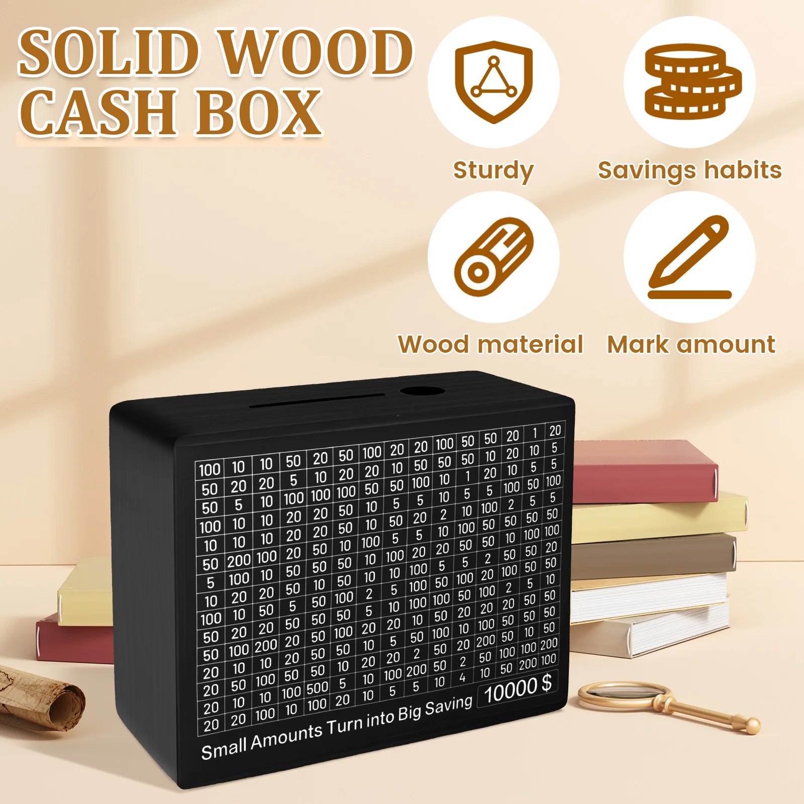 صندوق نقود خشبي قابل لإعادة الاستخدام صندوق توفير المال مع أهداف توفير المال عداد الحرف أصبع أرقام البنك صناديق هدايا الأطفال #5