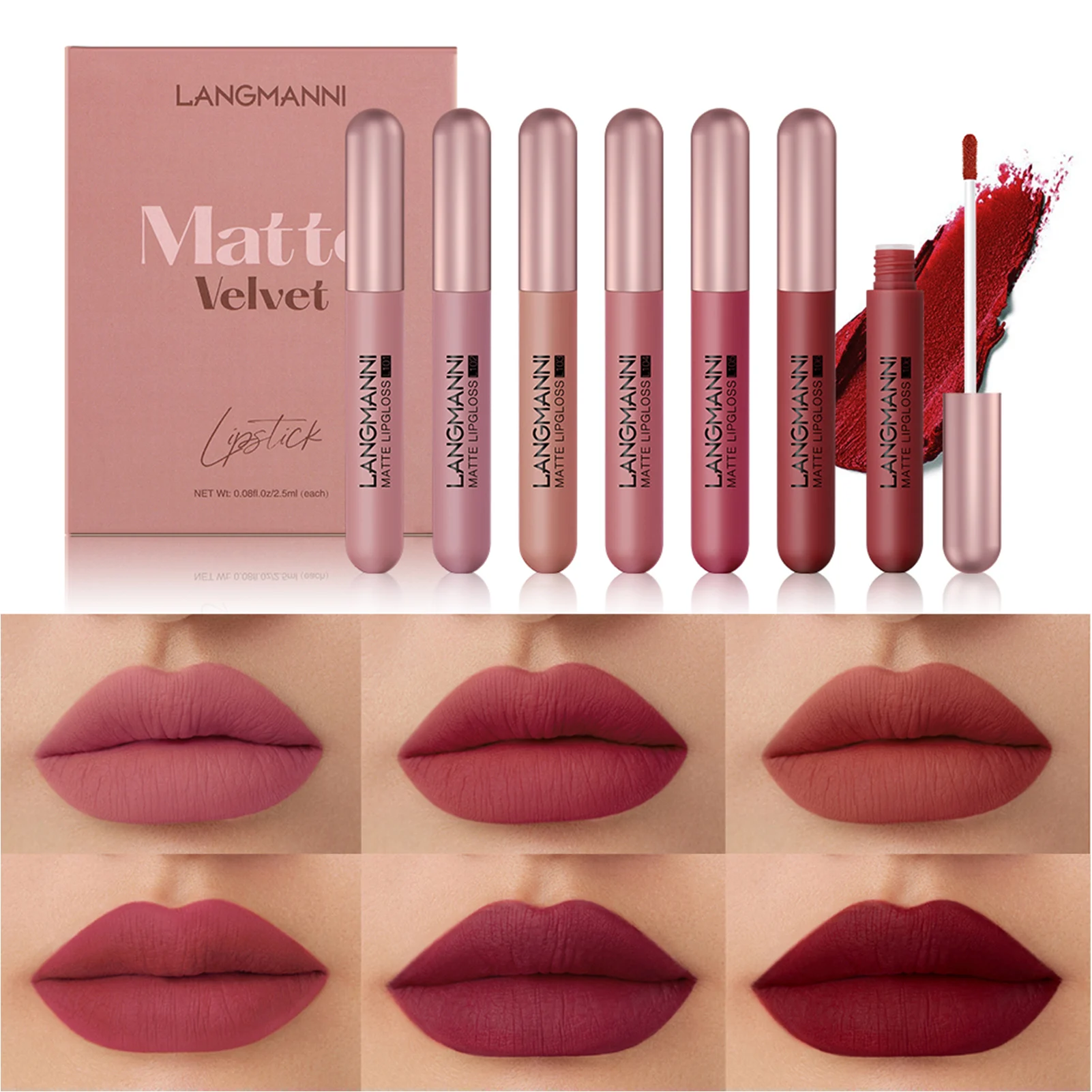 Soft Matte Lip Cream Nhẹ Liquid Lipstick Chống Nước Matte Môi Trang Điểm Dính Cốc 6 Màu Sắc Nude Bám Son quà Tặng Trang Điểm