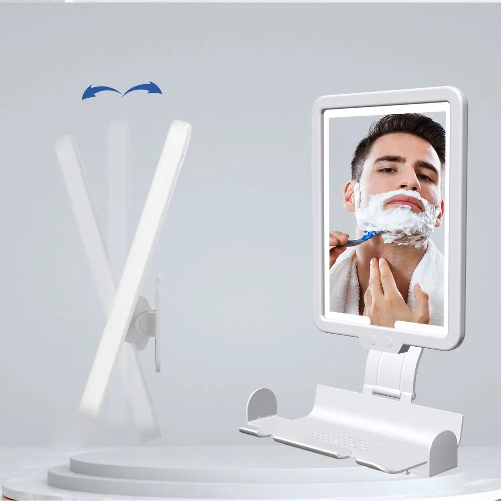 Rechargeable Battery Fogless Shower Mirror Adjustable 3 Color Modes Heated Shaving Mirror Wall-Mounted Waterproof