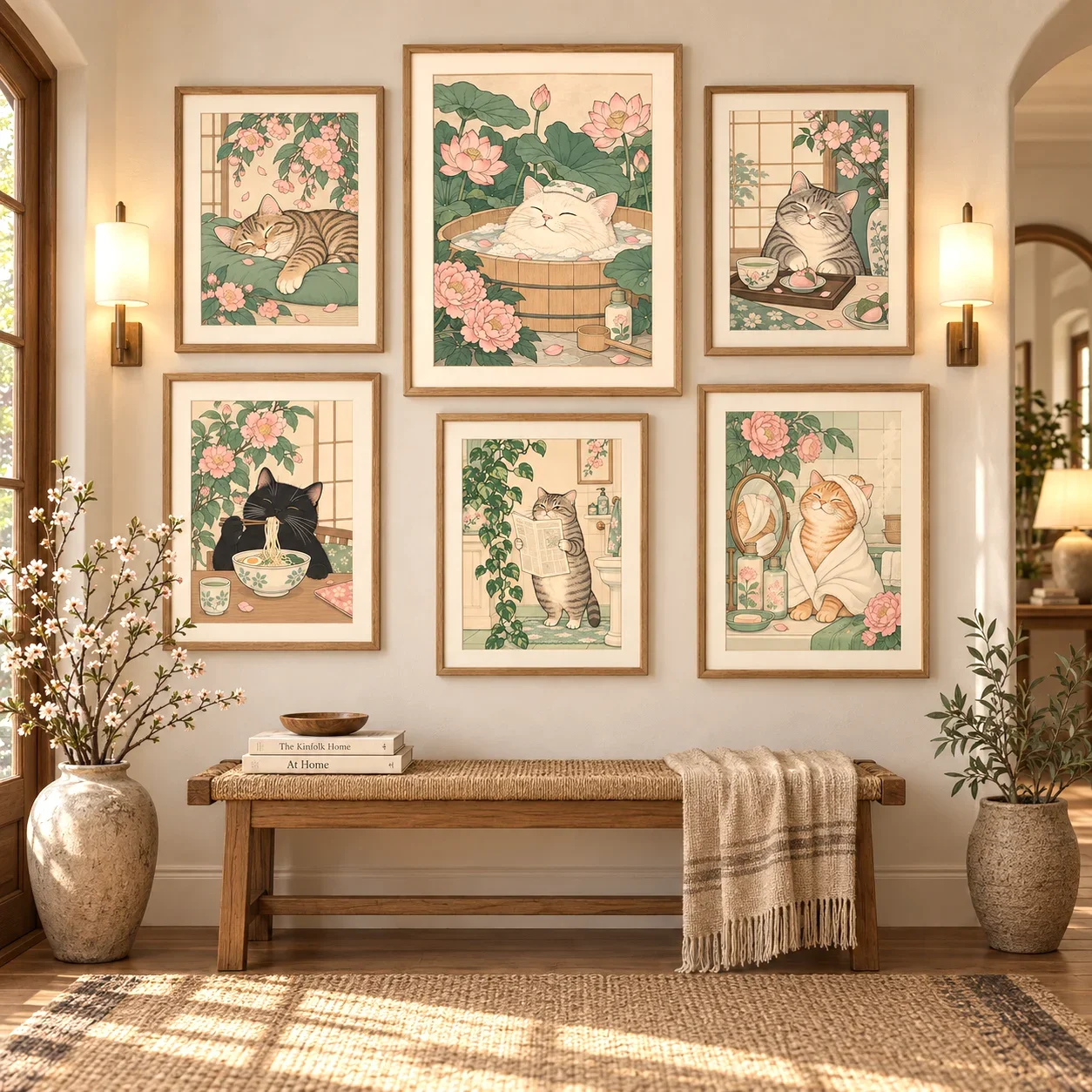 1pc frameless Canvas Painting Original Japanese Tabby Cat in Bathtub Wall Art Retro Japandi Bathroom Poster Vintage Cat Canvas P