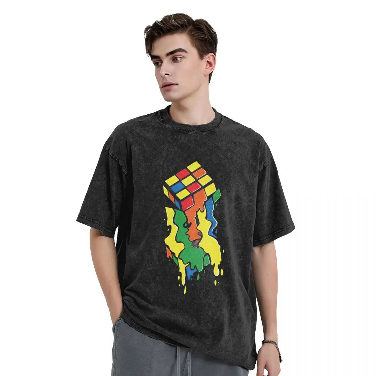 

Rubik's Cube Men's Vintage Oversized T-Shirts Rose Graphic Novelty T-Shirts Cotton Oversize Top Tees For Men Women