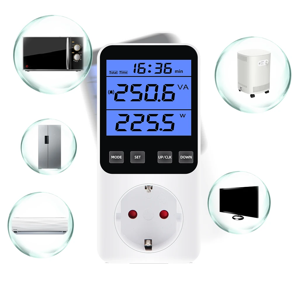 

ЖК-цифровой измеритель мощности ЕС, США, Великобритании, Австралии, счетчик энергии, электронный ваттметр, вольтметр, амперметр, стоимость электроэнергии, монитор KWH