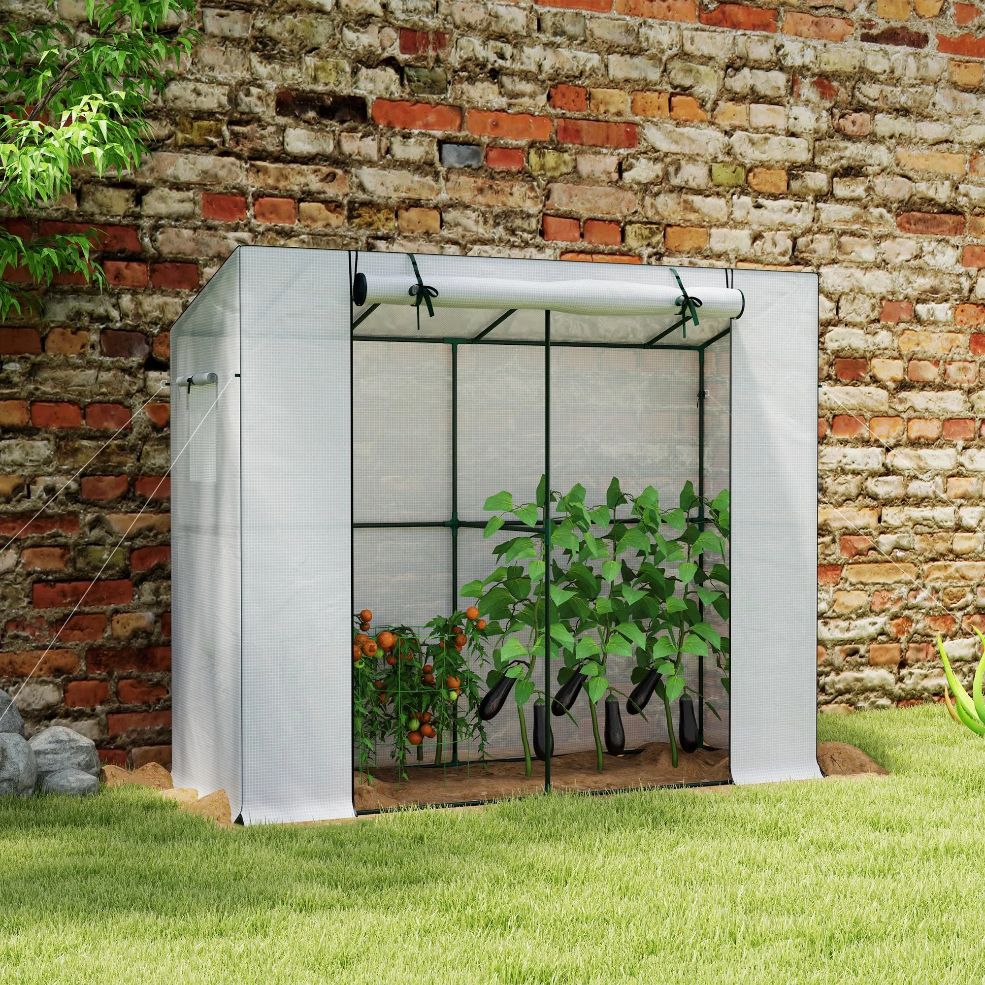 Walk-in Portable Greenhouse Small Greenhouse for Outdoors with UV-resistant PE Cover, 6.6  x 2.5  x 5.6  White
