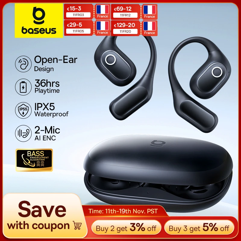 Baseus Eli 2i Fit écouteurs à oreille ouverte véritable sans fil Bluetooth 6.0 crochets d'oreille écouteurs IPX5 étanche sport écouteurs basse Boost Baseus Eli 2i Fit écouteurs à oreille ouverte véritable sans fil Bluetooth 6.0 crochets d'oreille écouteurs IPX5 étanche sport écouteurs basse Boost