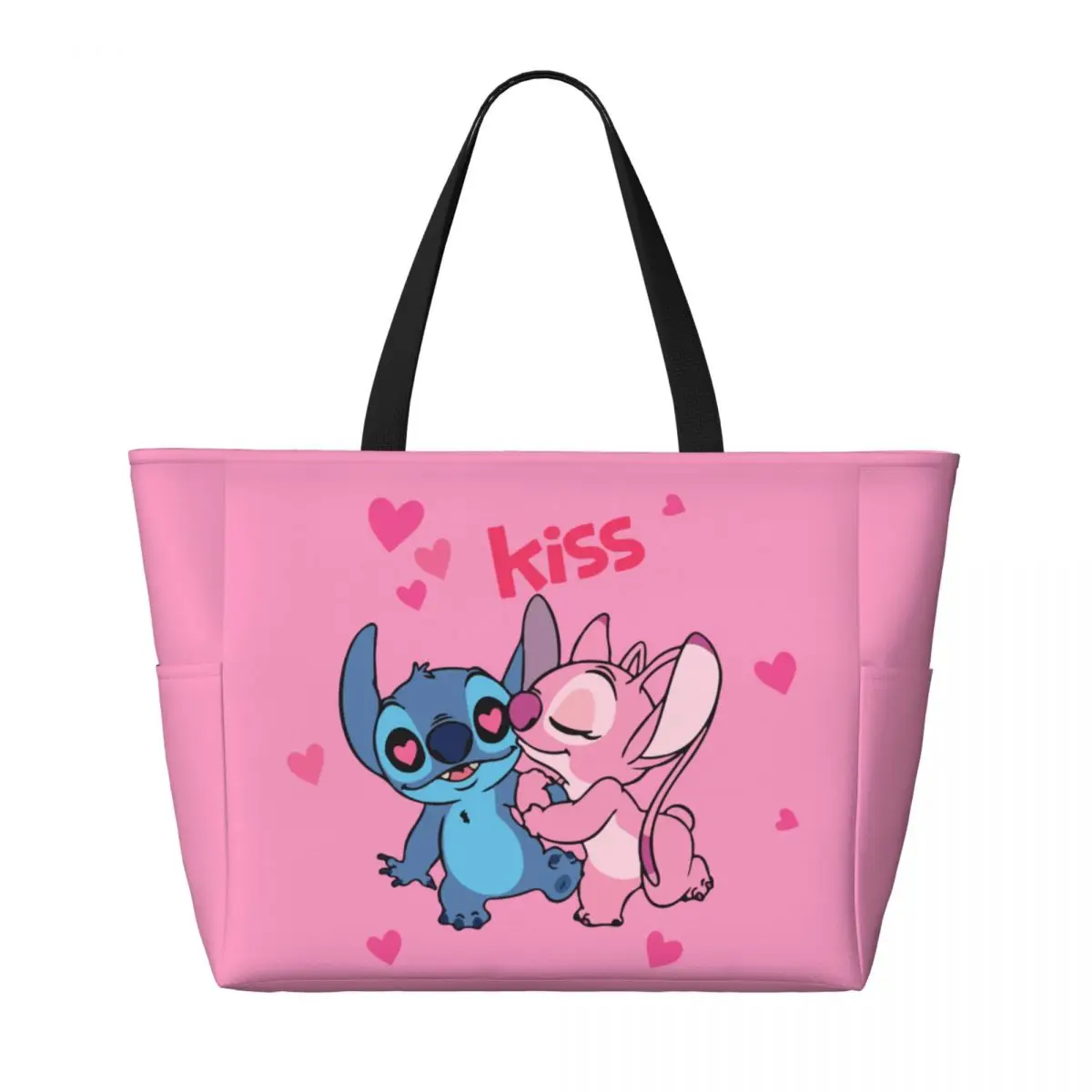 Custom Kiss Stitch Angel Beach Tote Bag Women Cute Big Compartment Gym Beach Travel Bags