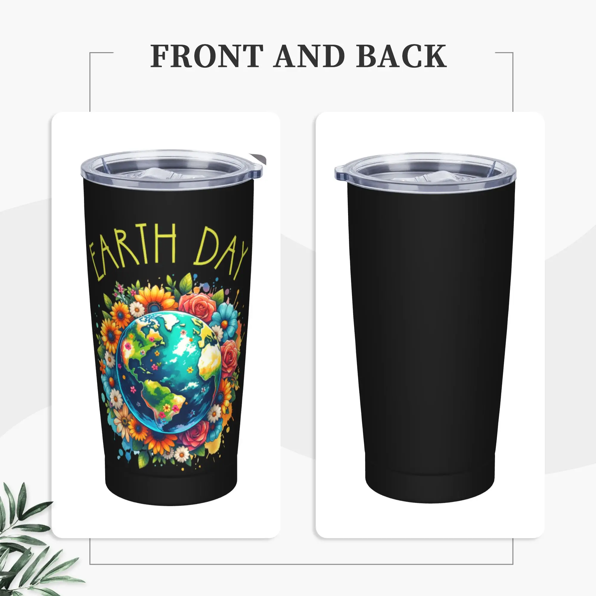 Stainless Steel Tumbler Happy Earth Day Cute Earth With Floral Coffee Mug  Keep Heat Hot Drinks Car Mugs Travel Water Bottle