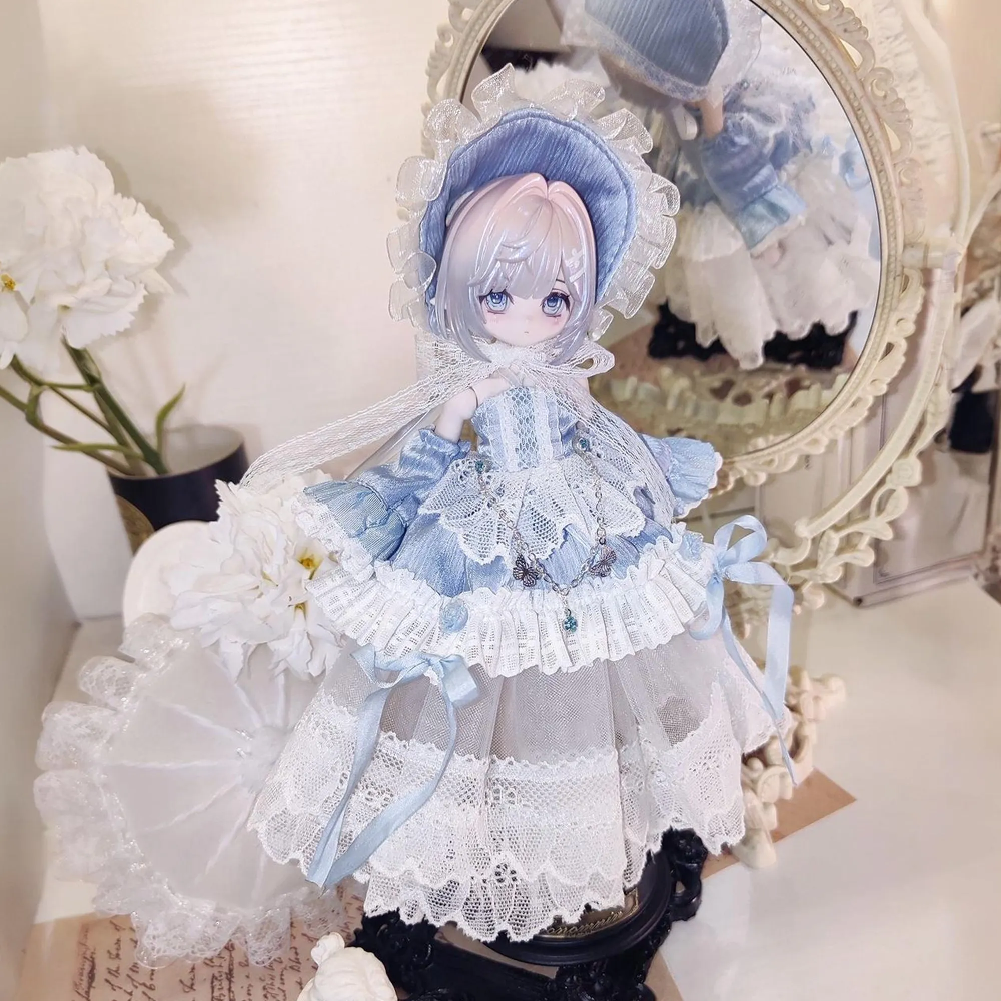 Geometric Creation OB11 Doll Clothes 8/12 Inch 11-17cm Action Figure Light Blue Lace Wedding Dress Outfit For Collectible Doll - view 3