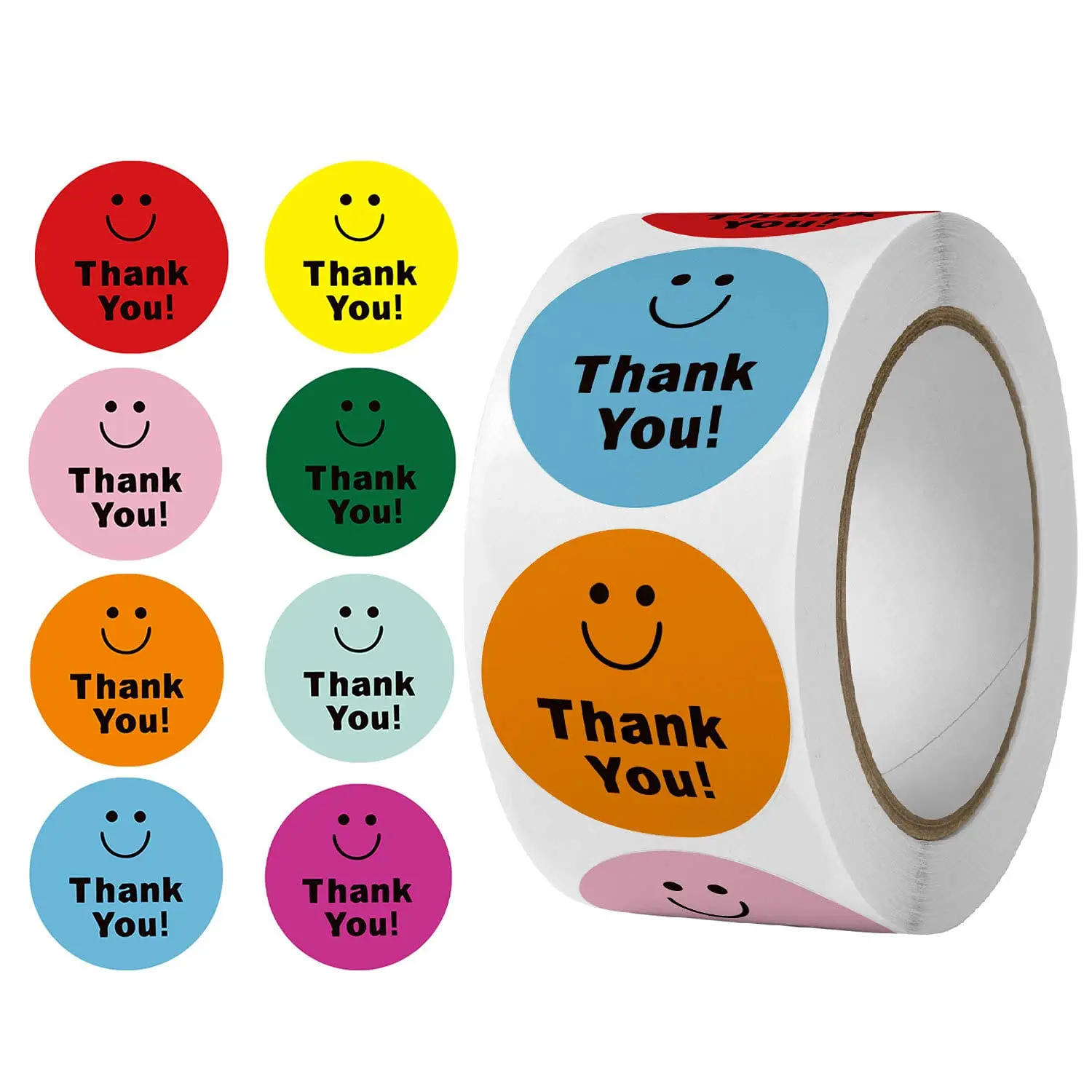 500 Pcs Thank You Stickers 8 Designs Colorful Smiley 1 Inch Thank You Stickers for Packaging Thank You Stickers for Baking