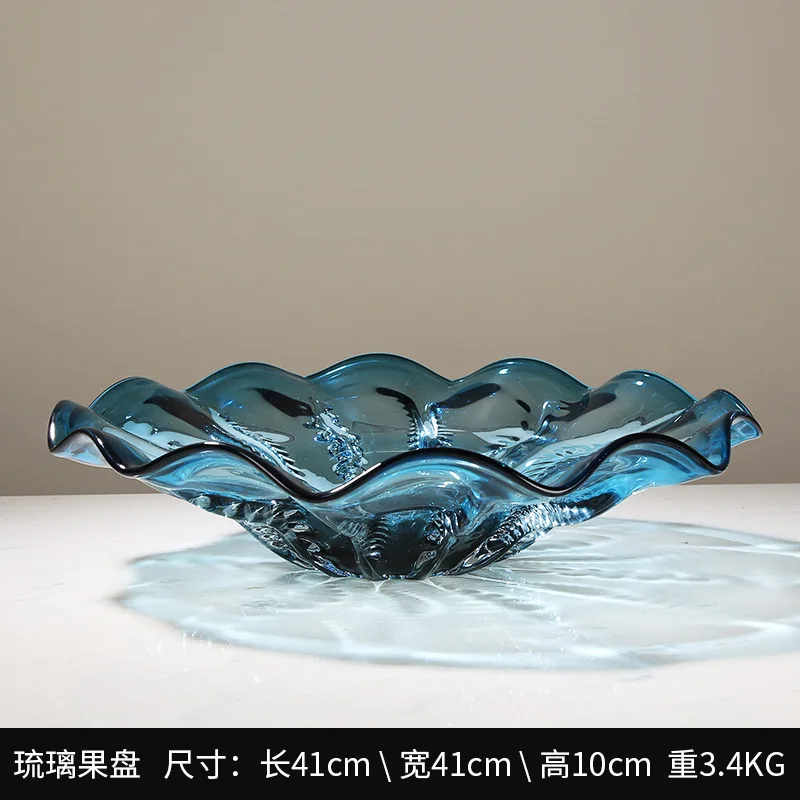 HYS light luxury blue petal glazed fruit plate candy storage plate modern light luxury living room model house sales office