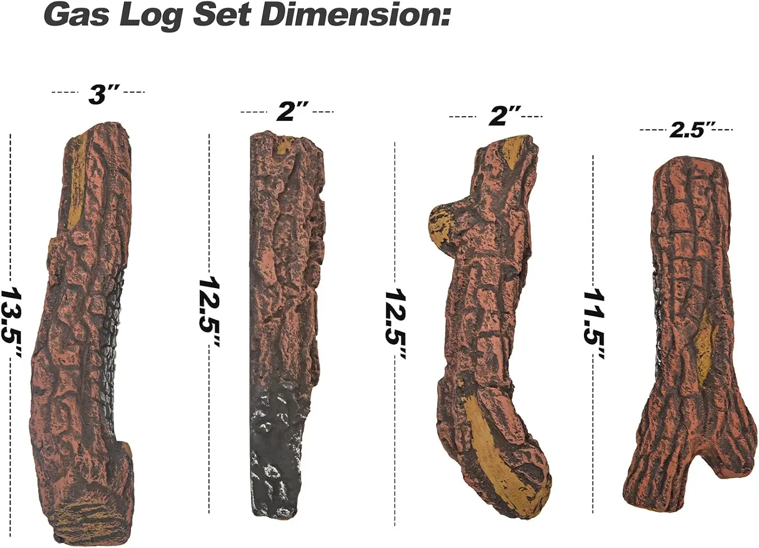 4-Piece Ceramic Wood Logs for Ventless, Gel, Ethanol, Electric, Gas, Propane Fireplaces & Fire Pits