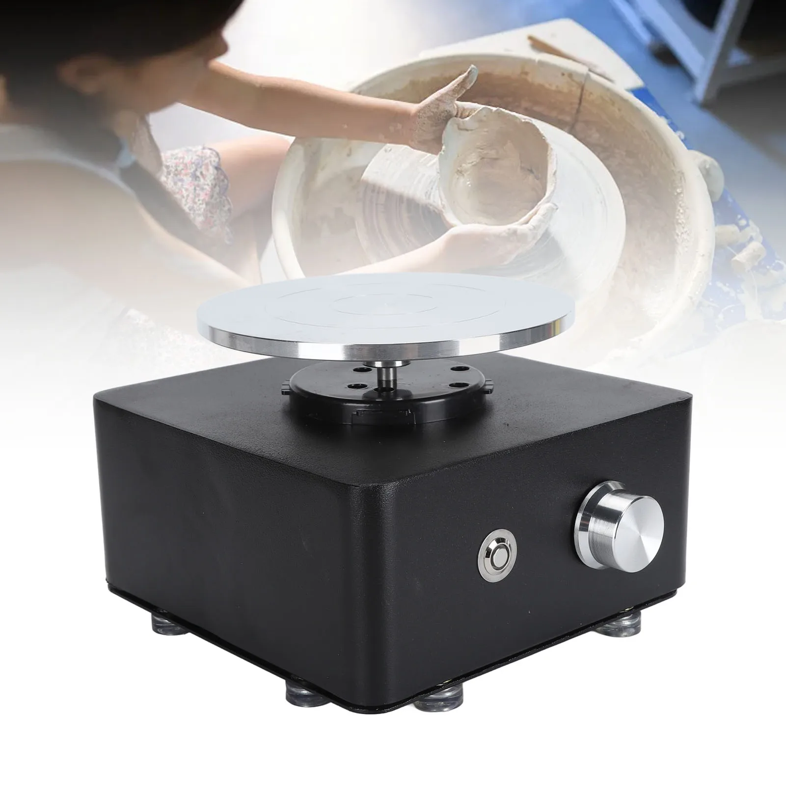 

Mini Pottery Wheel Kit 0‑180RPM Adjustable Kids Ceramic Drawing Machine with Detachable Turntable Black