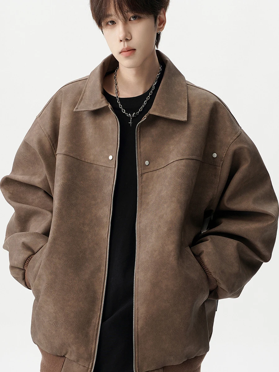 

Кожаное пальто-джат в американском стиле, весенне-осеннее свободное повседневное уличное пальто для летного мотоцикла, застежка-молния из полиэфирного волокна