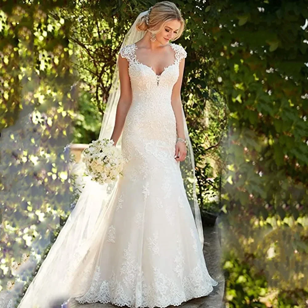 

Vinca Sunny Customized Appliques Mermaid Wedding Dresses Cap Sleeve Bride Dresses Sweetheart Vestido De Novia Robe De Mariée