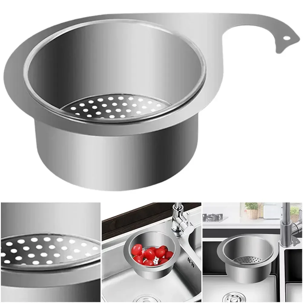

Stainless Steel Swan Sink Removable Strainer Basket Kitchen Drain Basket Filter Home Vegetable Wet Dry Hanging Drain Rack