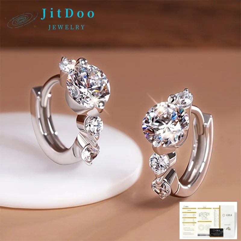 

Женские серьги-кольца JitDoo, из серебра 925 пробы, с муассанитом, 5 мм, D Цвет, оригинальные ювелирные украшения