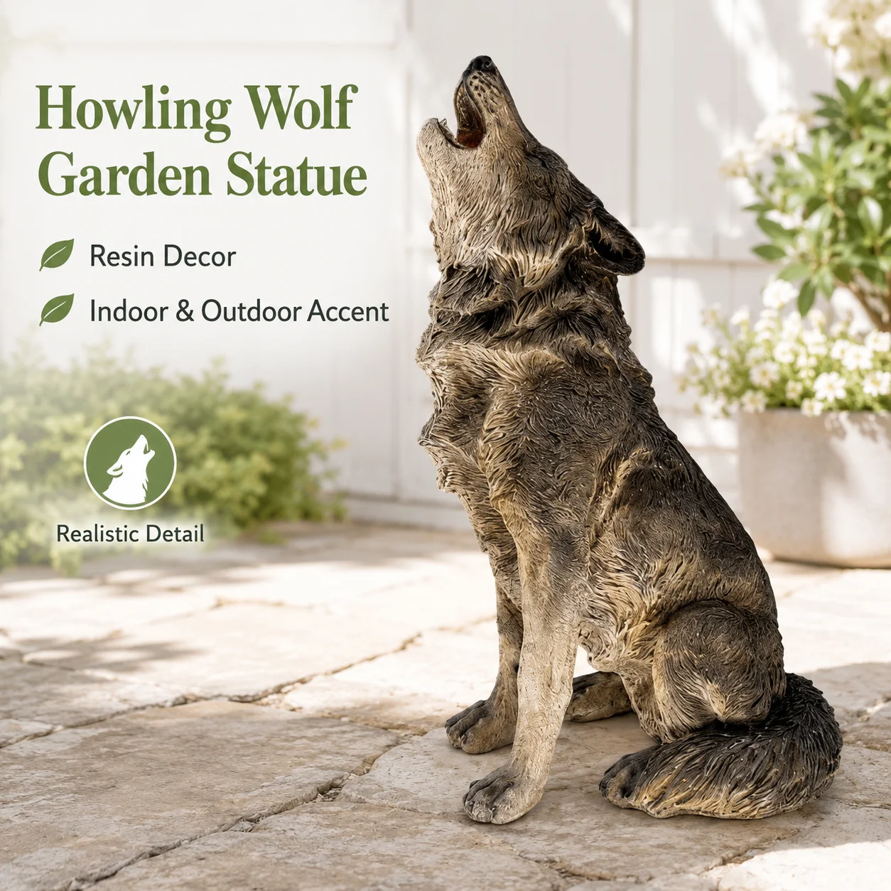Howling Wolf Statue Resin Garden Sculpture Outdoor Patio Yard Courtyard Ornament Sitting Wildlife Animal Home Garden Art Decor