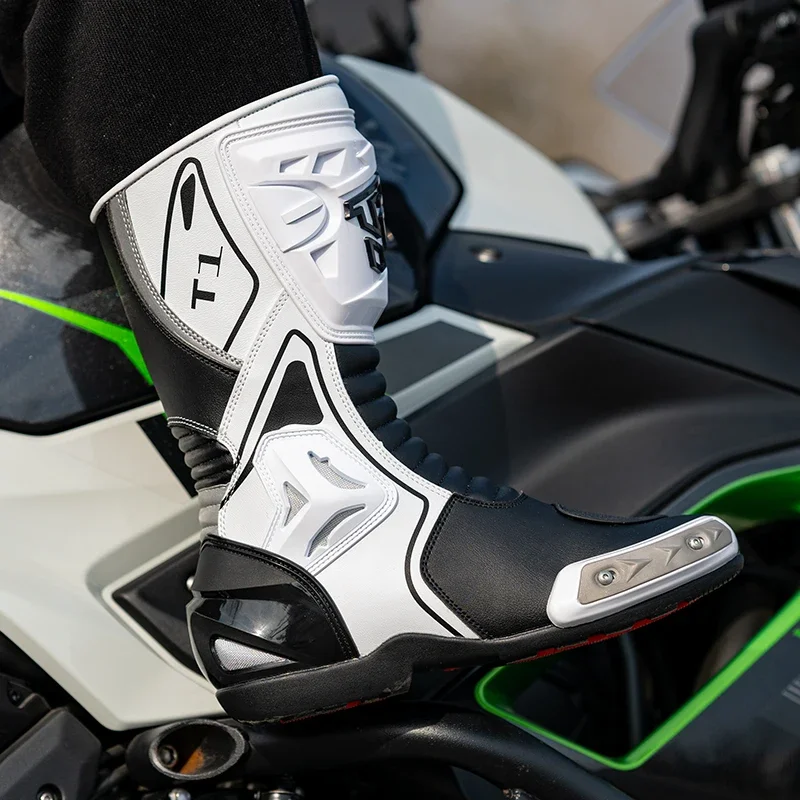 Botas de moto Tiger T1 para hombre Botas para motociclismo X-ONE R-1 para pista de carreras de motocicletas Botas de montar blancas