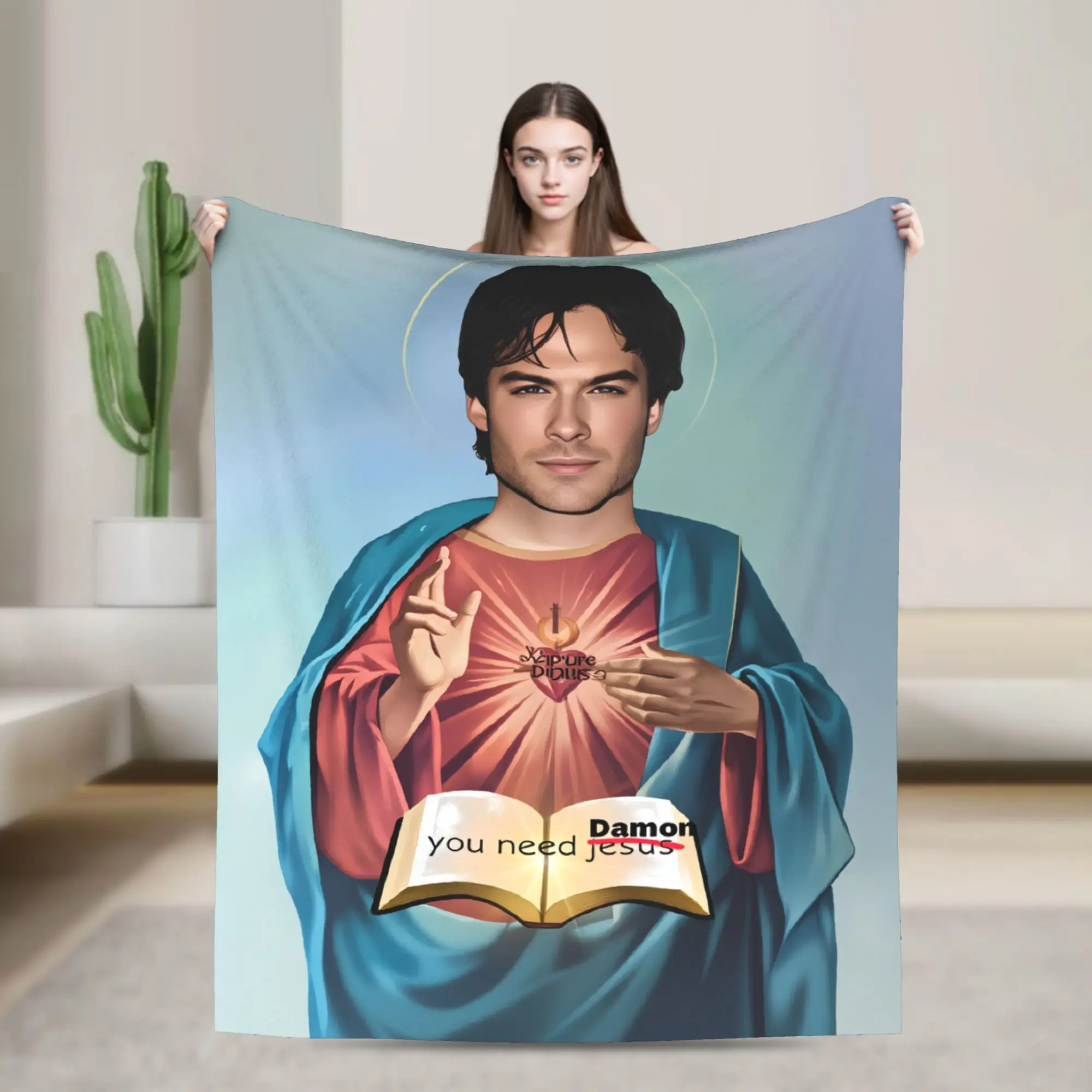 Soft Warm BlanketGirls Boys Camping The Vampire Diaries Damon Salvatore TV Series  Throw Blanket  Flannel Bedspread Couch Bed