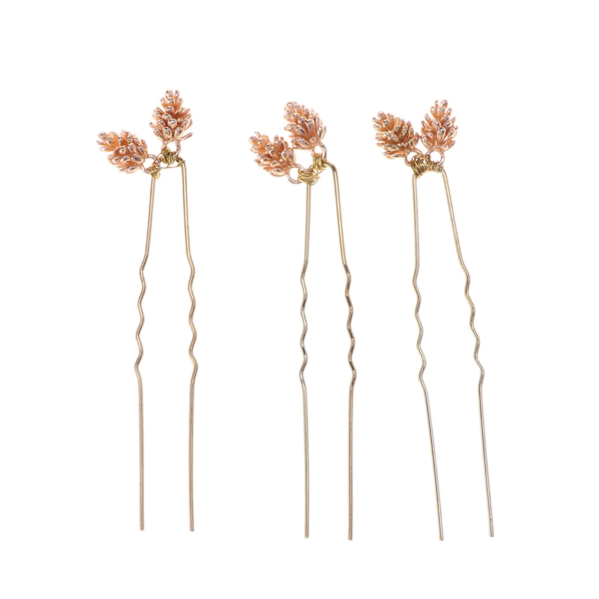 3Pcs Alloy Pine Cone Bridal Hairpins Decorative Hair Forks Simple Hair Accessories for Women Wedding Jewelry Party