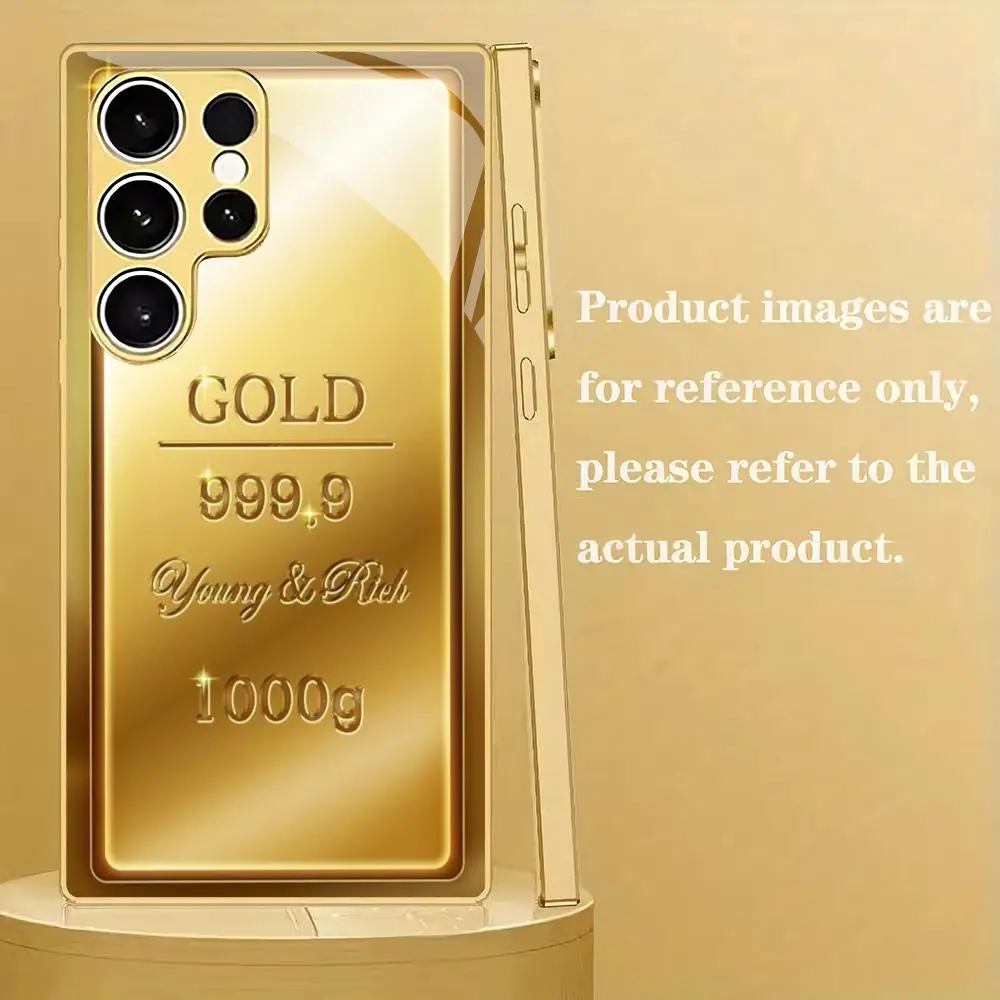 Gold bar pattern electroplated glass phone case suitable for