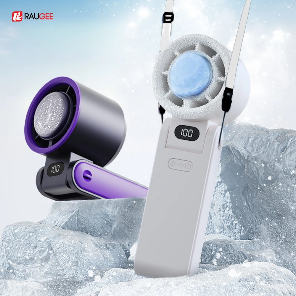 Portable Ice Cooling Fan Foldable Mini Hand Fan USB Rechargeable 1-100 Gear High Speed Hanging Neck Fan for Camping Outdoor