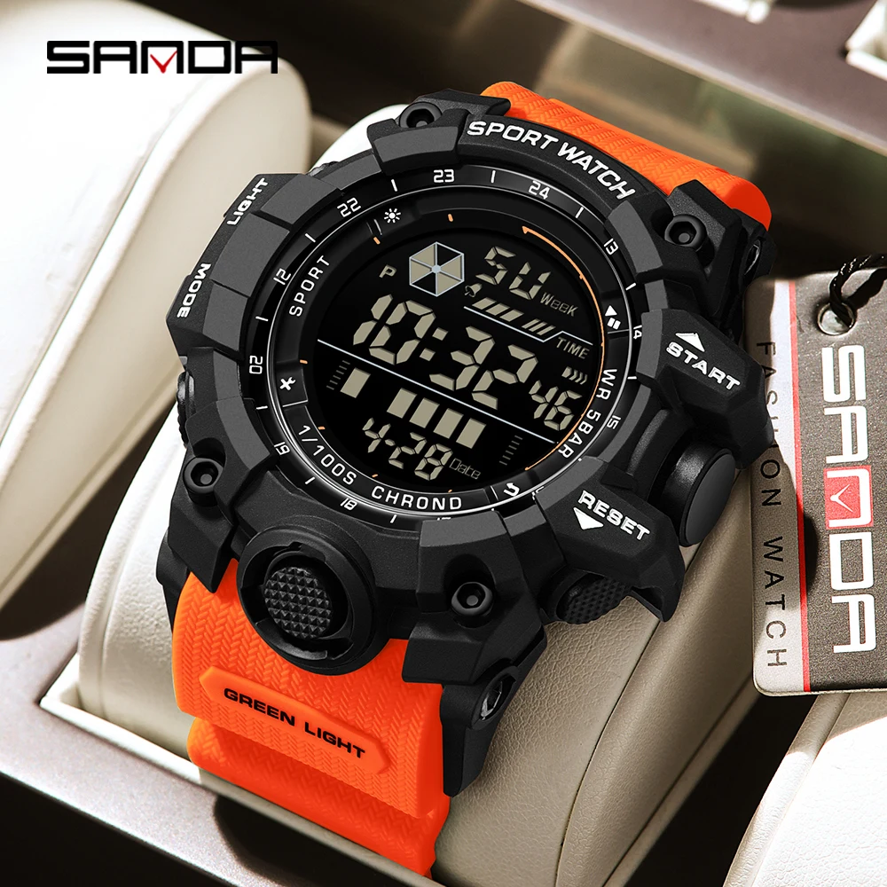 SANDA New 6229 Luxury Fashion Men's Sports Electronic Watch Multi functional Waterproof Night Light Men's Electronic Watch 2024 image 2