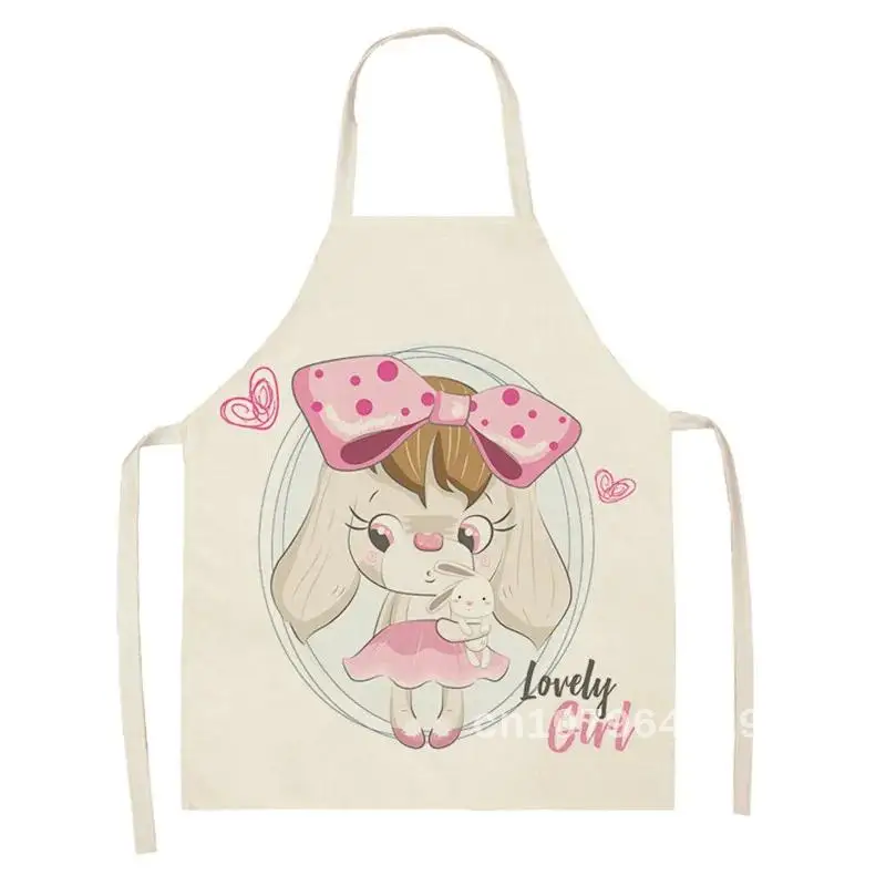 

Cute Cartoon Rabbit Print Kitchen Apron Girl Sleeveless Cotton and Linen Cooking Clean Antifouling Apron Accessories on Hot Sale