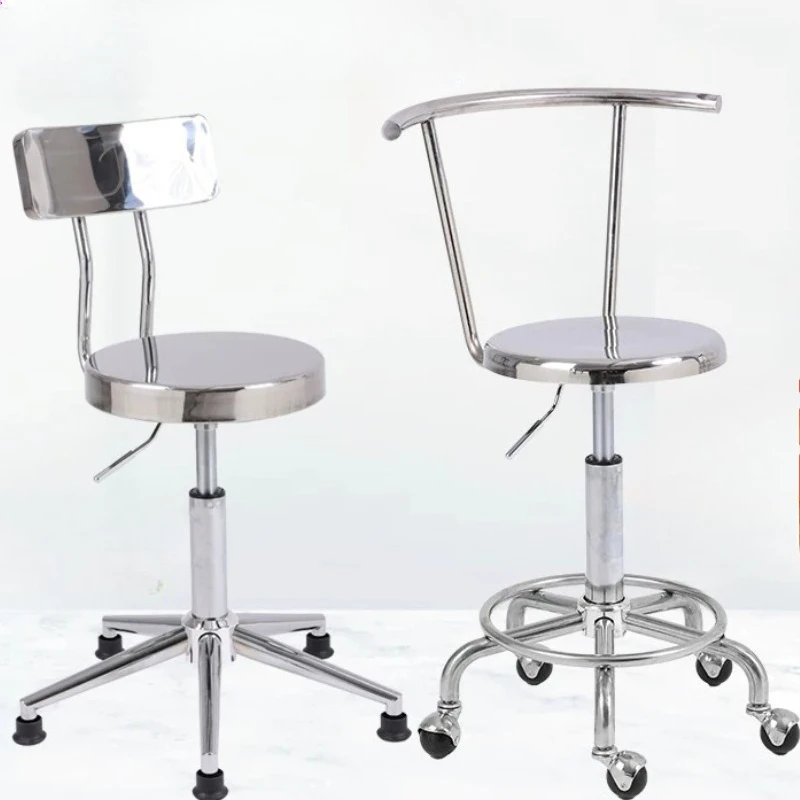 Stainless Steel Adjustable Stool, Swivel Bar Backrest Chair for Laboratory, High Round Seat for Factory, Salon & Clinic Use