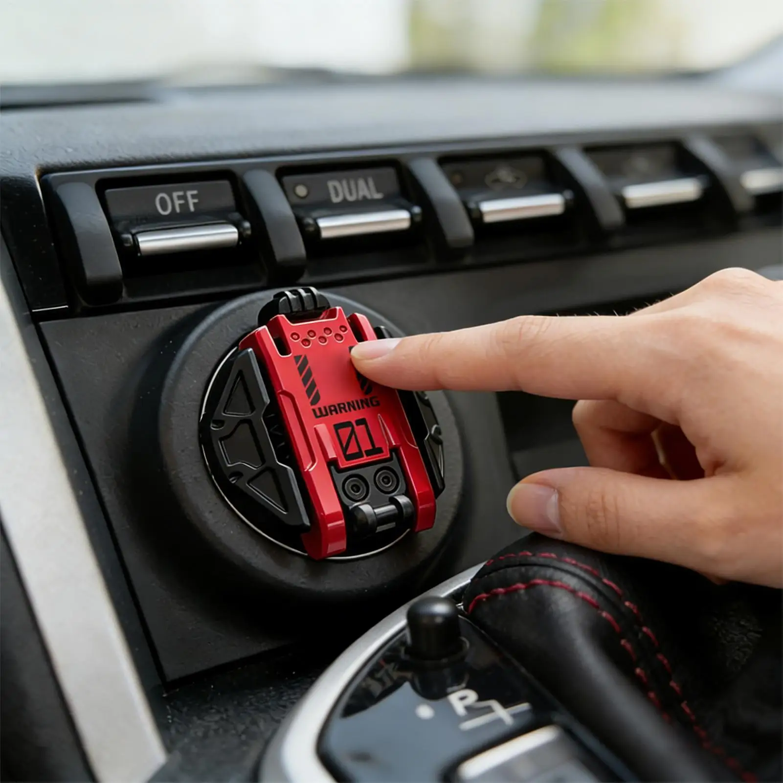 One Click Push Start Button Cover Metal Mecha car Engine Start/stop Button Protective Cover Car Parts Interior Decoration view 5