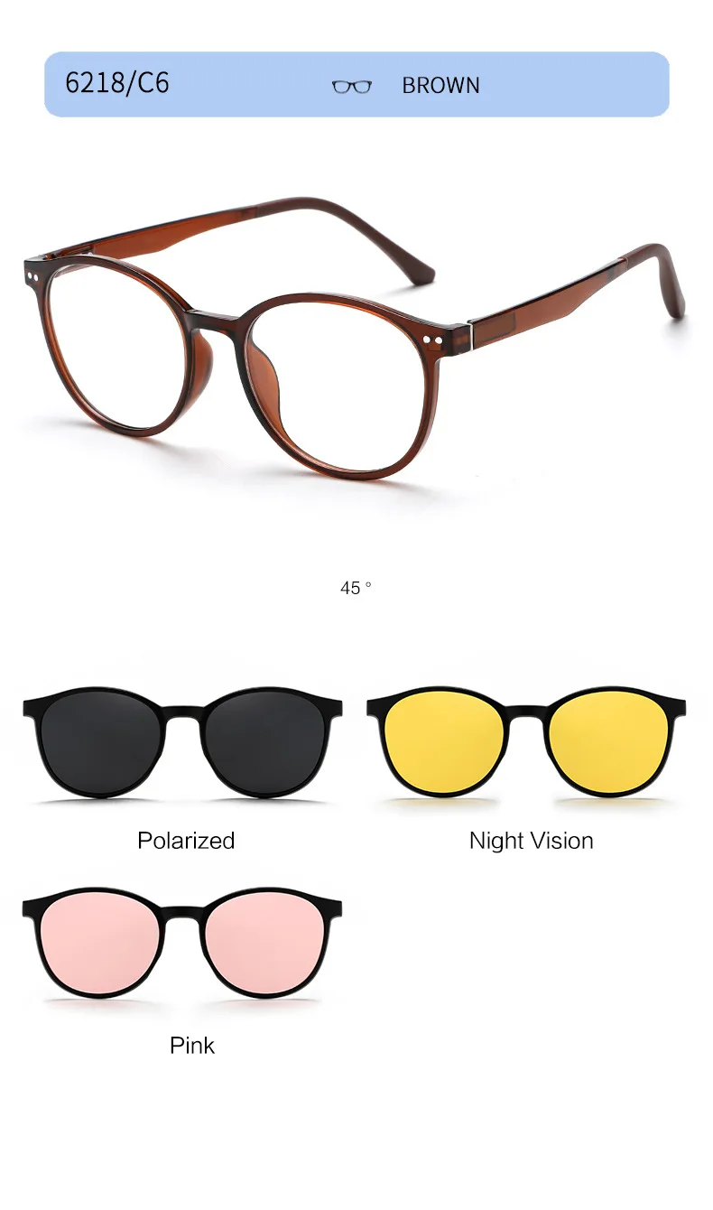 YIMARUILI Mode TR90 Magnetische Polarisierte Clip-on Gläser Retro Runde Optische Brillen Rahmen Männer und Frauen 6218 – Detail 14