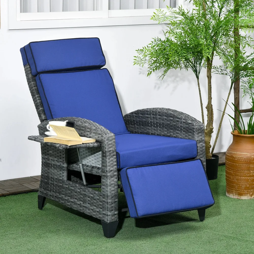 

Outdoor Recliner Chair with Adjustable Backrest, Cushion, Blue