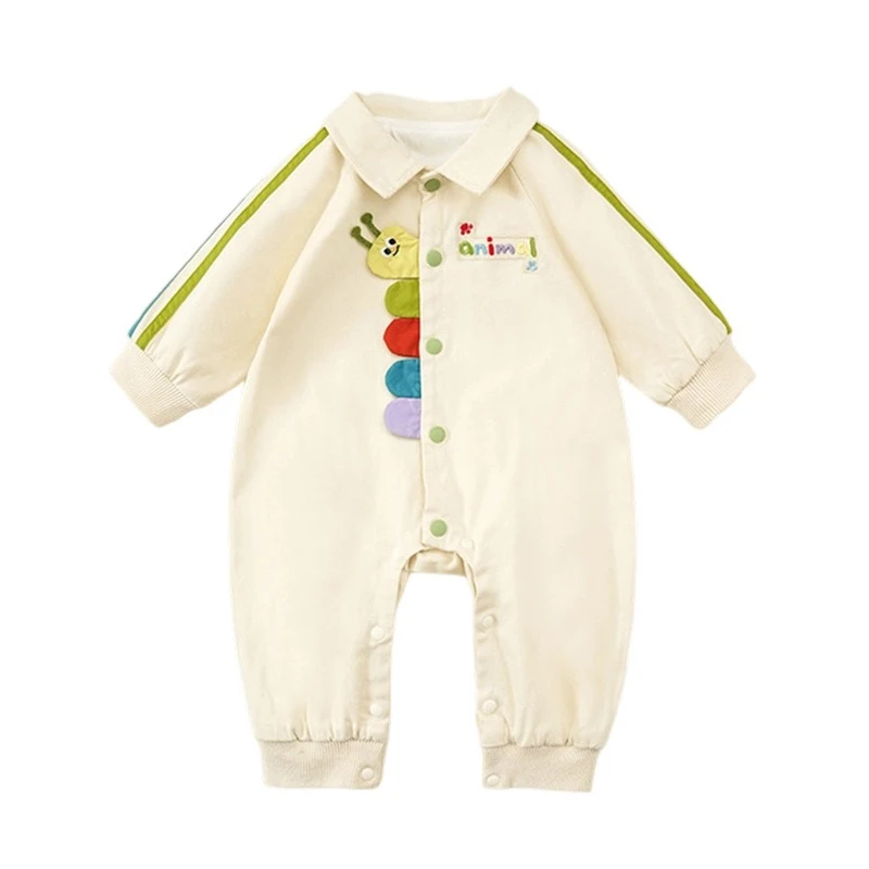 

Детский комбинезон унисекс с воротником-поло на весну и осень, милый комбинезон в виде гусеницы для мальчиков и девочек, полосатый комбинезон с длинными рукавами на Хэллоуин