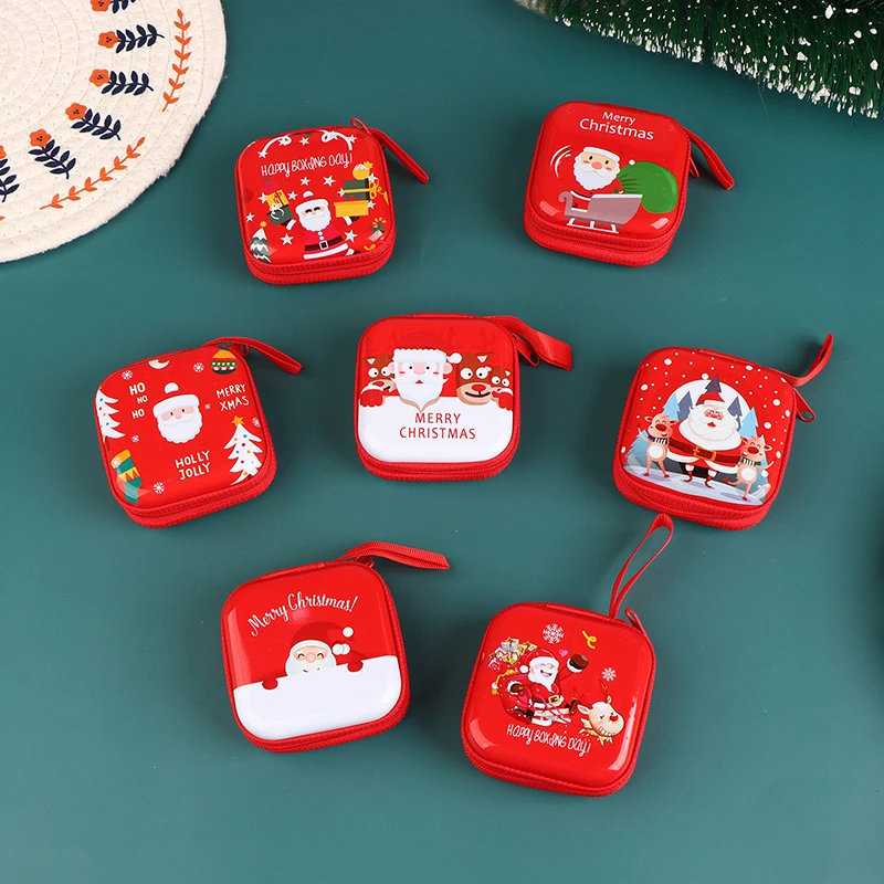 Random Tinplate Coin Purse Earphone Storage Bag Christmas Gifts Santa Claus Pattern Coin Purse Key Coin Bag Red Coin Purse